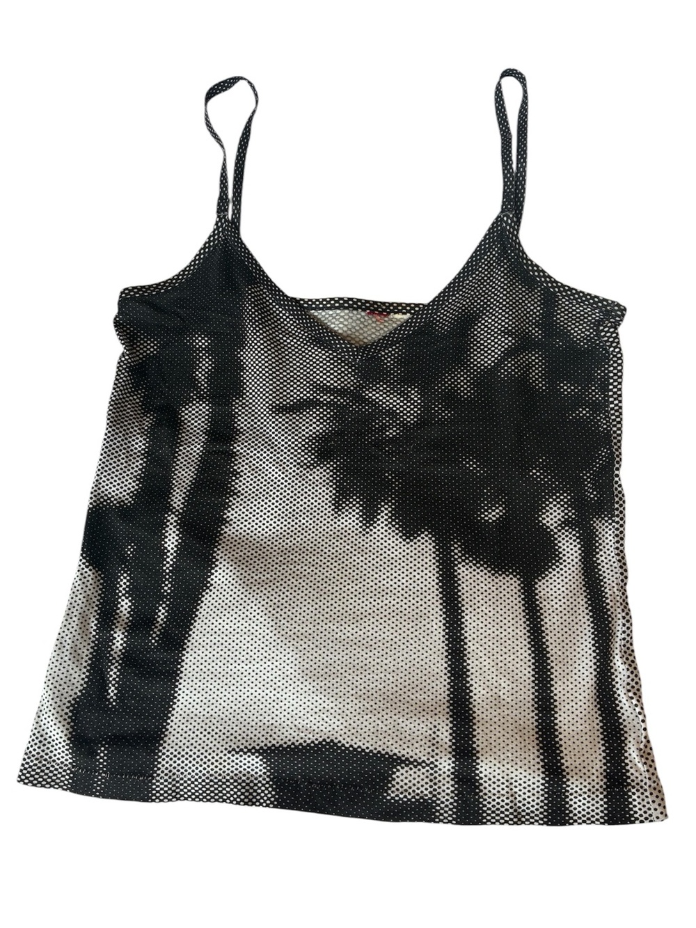 Vintage Black Palm-Print Pointallism Graphic Camisole Tank